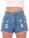 Short Jeans Feminino 100 Detalhado Destroyerd Com Recorte Strass de Bolso Forro Premuim