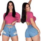 Short Jeans Feminino Barra Feita Com Abertura E Dois Botões