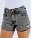 Short Jeans Feminino Black Wash Cintura Alta Destroyed Barra Desfiada Moda Streetwear
