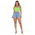 Short Jeans Feminino Cintura Alta com Detalhes Destroyed