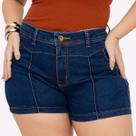 Short Jeans Feminino Cintura Alta Lycra Shorts Plus Size Meia Coxa Barra Desfiado Bermuda Com Bolso