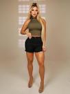 Short jeans feminino classico preto barra desfiada blogueira