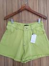 Short Jeans Feminino Colorido Verde lima Barra Dobrada Bolso frente e Costa Tam P