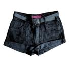 Short Jeans Feminino Customizado Com Perolas Pretas Premium Curto Com Cinto Praia