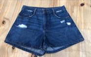 Short Jeans Feminino Hot Pants Cintura Alta Desfiado Cós alto Hering