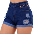 Short Jeans Feminino Sem Lycra Cintura Alta Barra Dobrada