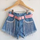 Short Jeans Infantil Boiadeira Ana Castela barra Desfiada e Ajuste na Cintura -Festas-Rodeios-Lolo-