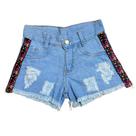 Short jeans infantil e juvenil para menina com detalhe lateral