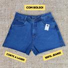 Short Jeans Liso Feminino Lavagem Azul Cós Alto Barra Corte Laser Com Bolsos Tendência Verão Short 100 Jeans Sem Lycra