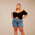 Short Jeans Moderno Atual Plus Size Levanta Bumbum