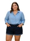 Short Jeans Plus Size Feminino Cintura Alta Com Barra Virada Short Jeans Plus Size Feminino Cintura Alta Com Barra Virada