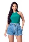 Short Jeans Sem Elastano Com Detalhe de Faixa Com Ilhós e Argola