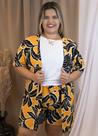 Short + Kimono Plus Size Estampado Amarelo Conjunto Feminino