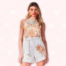 Short Linho Bordado com Cordão - Moda Casual Chic
