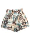 Short linho estampado clochard com fita