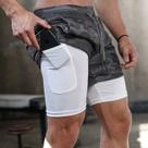 Short Masculino Fitnes 2x1 Bolso Oculto Celular Bermuda Compressão Termica Corrida Academia