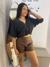 short material sintético feminino zara marrom