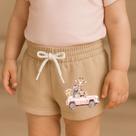 Short Moletinho Infantil Estampado Feminino Carro Rosa Safari Casual Carinho Moderno Ternura
