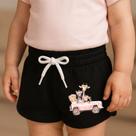 Short Moletinho Infantil Estampado Feminino Carro Rosa Safari Casual Carinho Moderno Ternura