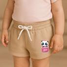 Short Moletinho Infantil Feminino Estampado Panda no Bolsinho Fofo Moda Kids Delicado Tendência