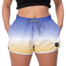 Short Praia Feminino W2 Degrade Azul e Amarelo Corrida Treino Dia a Dia