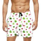 Short Praia Shorts Banho Bermuda Verão Flamingo Folhas Verde Cartoon 1811