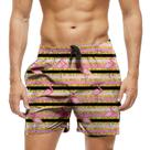 Short Praia Shorts Banho Bermuda Verão Flamingo Listras Dourado 1872
