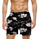 Short Praia Shorts Banho Bermuda Verão Flores Realista Estilo Branco 792