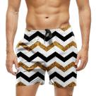 Short Praia Shorts Banho Bermuda Verão Listras Zig Zag Preto Dourado 589