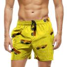 Short Praia Shorts Banho Bermuda Verão Óculos de Sol Amarrelo Cartoon 1144