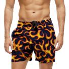 Short Praia Shorts Banho Bermuda Verão Riscos Fogo Laranja Amarelo Cartoon 772