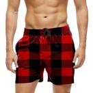 Short Praia Shorts Banho Bermuda Verão Xadrez Vermelho Preto Estilo 602