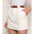 short saia feminino alfaiataria com bolso e zíper com cinto couro