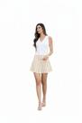 Short Saia Feminino Curto com Recorte e Abertura Elegante Cores:Bege - G