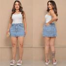Short Saia Jeans Feminino Moderno Sexy com Abertura na Lateral