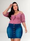 Short Saia Jeans Plus Size Botões Barra Desfiada
