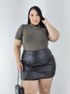 Short Saia material sintético Plus Size Botões Fenda Lateral Blogueira
