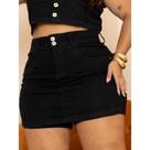 Short Saia Plus Size Feminino cintura alta claro 2 botoes Preto