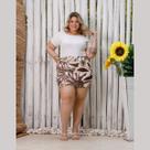 Short Saia Plus Size Luxo Estampado em Tecido Liz