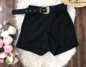 Short Shortinho Cinto Metal Dourado Moda Alfaitaria