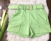 Short Shortinho Cinto Metal Dourado Moda Alfaitaria