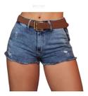 Short York Jeans Original Com Cinto Cor Azul Barra Desfiada