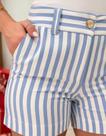 Shorts alfaiataria em linho azul e branco Shorts alfaiataria em linho azul e branco