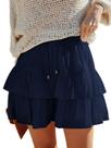Shorts Aoudery Flowy para mulheres, com babados, em camadas, azul marinho L