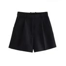Shorts Bermuda Vintage De Cintura Alta Para Mulheres Com Bolsos Laterais E Zíper Frontal