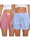 Shorts boxer xadrez femininos de algodão da Pijama Bottoms xadrez xadrez xadrez xadrez