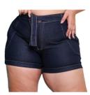 Shorts c Cinto e Bolso Jeans c Elastano Lycra Plus Size