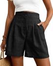Shorts CFLONGE Dressy Wide Leg Summer, cintura alta, pretos