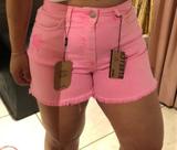 Shorts Color em Brim Cor Rosa Meia Coxa Feminino Casual em Algodão