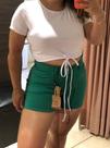 Shorts Color em Brim Cor Verde Meia Coxa Feminino Casual em Algodão